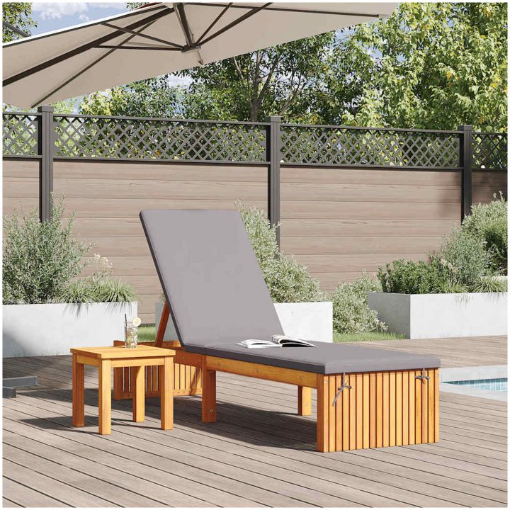 Solstol med Kudde 200x55x30 cm Massivt Akaciaträ vidaXL 200 x 55 x 94 cm – bild 3