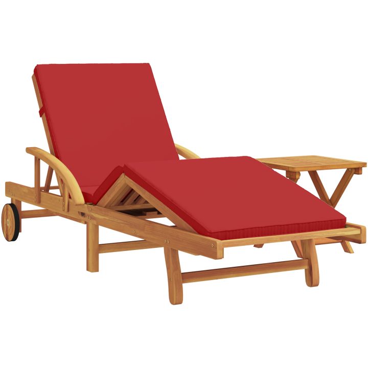 Solstol med kudde och bord i röd massiv akacia vidaXL 200 x 67 x 84 cm – bild 2