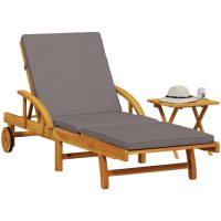 Solstol med kudde och bord massivt akaciaträ vidaXL