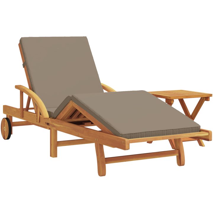 Solstol med kudde och bord Taupe Massivt Akaciaträ vidaXL 200 x 67 x 84 cm – bild 2
