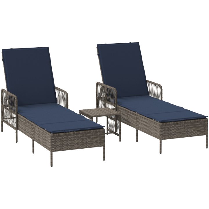 solstol Set om 3 Grå och marinblå PE konstrotting, metall Fällbar vidaXL 35 x 35 x 32cm – bild 2