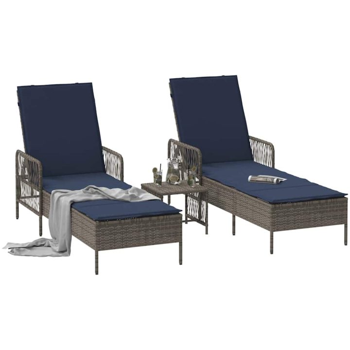 solstol Set om 3 Grå och marinblå PE konstrotting, metall Fällbar vidaXL 35 x 35 x 32cm – bild 3