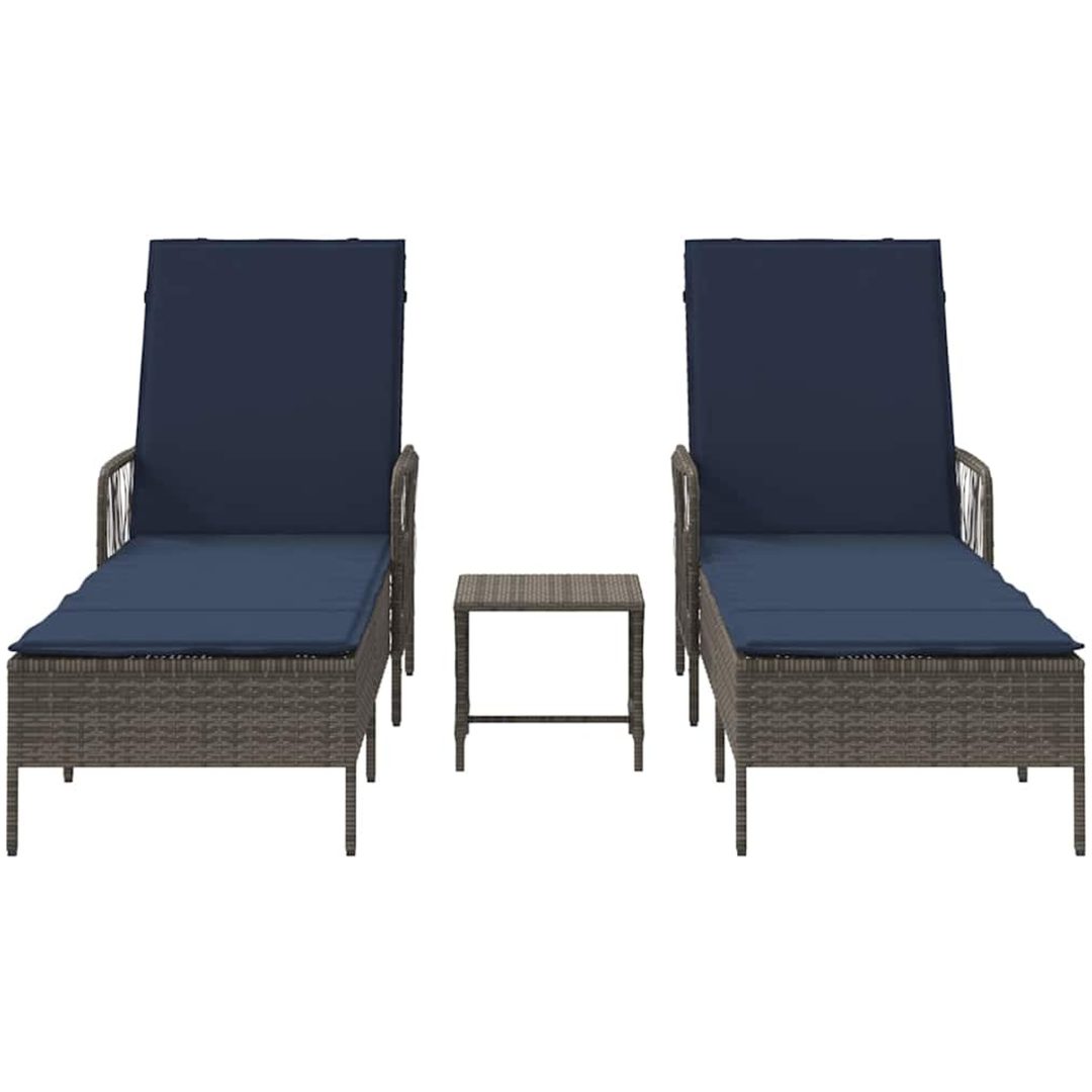 solstol Set om 3 Grå och marinblå PE konstrotting, metall Fällbar vidaXL 35 x 35 x 32cm – bild 7