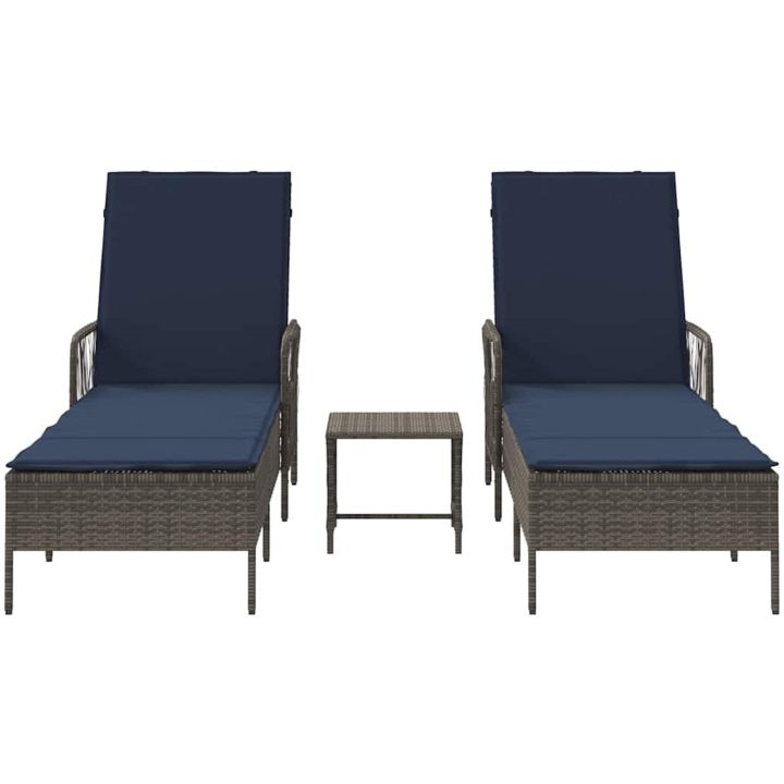 solstol Set om 3 Grå och marinblå PE konstrotting, metall Fällbar vidaXL 35 x 35 x 32cm – bild 7
