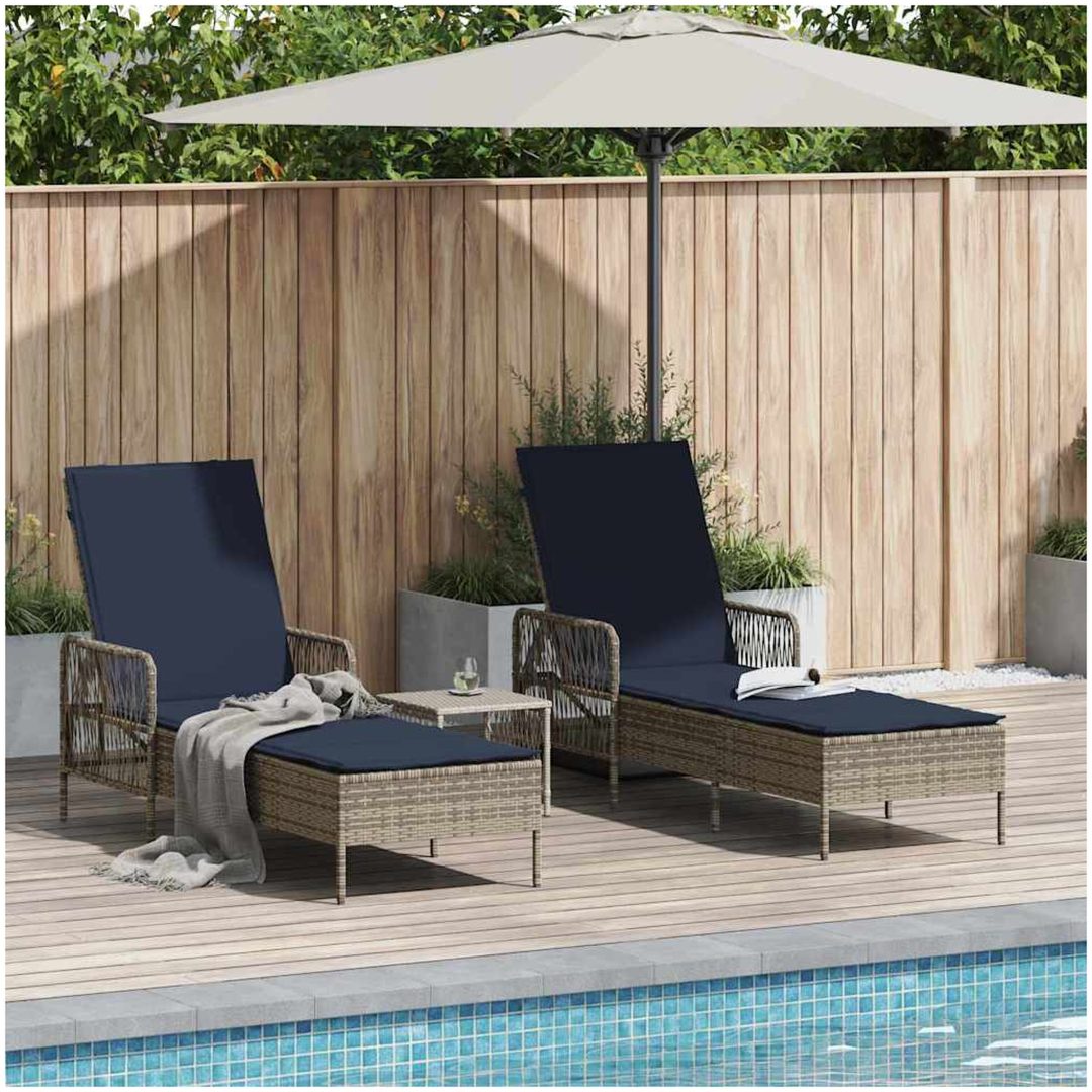 solstol Set om 3 Grå och marinblå PE konstrotting, metall Fällbar vidaXL 35 x 35 x 32cm