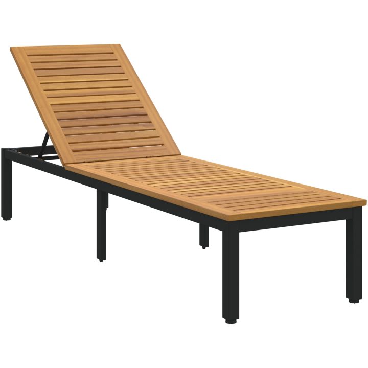 Solstol Svart Massivt Akaciaträ vidaXL 200 x 55 x 35 cm – bild 2