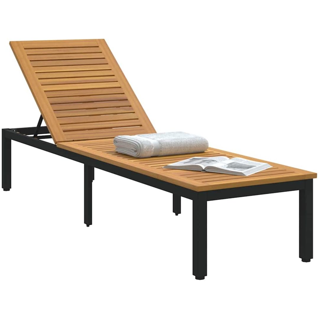 Solstol Svart Massivt Akaciaträ vidaXL 200 x 55 x 35 cm – bild 3
