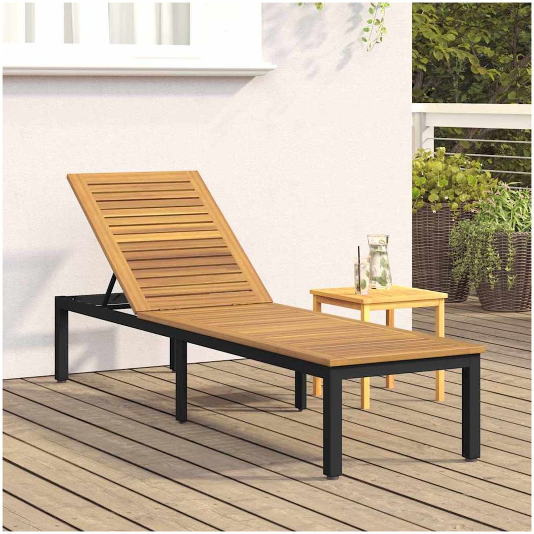 Solstol Svart Massivt Akaciaträ vidaXL 200 x 55 x 35 cm – bild 4