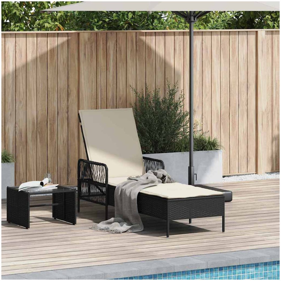 solstol svart och gräddvit PE rattan vidaXL 157 x 55 x 92 cm – bild 3