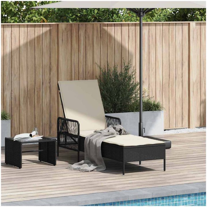 solstol svart och gräddvit PE rattan vidaXL 157 x 55 x 92 cm – bild 3
