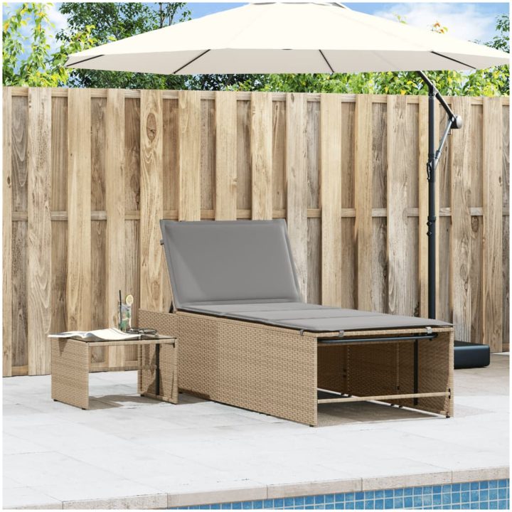 Solstolar 2 st med bord beige konstrotting vidaXL – bild 3