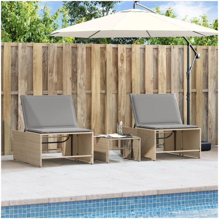 Solstolar 2 st med bord beige konstrotting vidaXL – bild 4