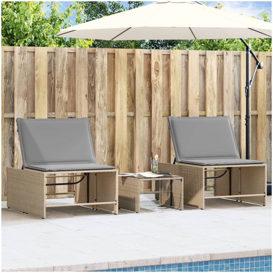 Solstolar 2 st med bord beige konstrotting vidaXL