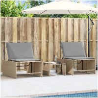 Solstolar 2 st med bord beige konstrotting vidaXL