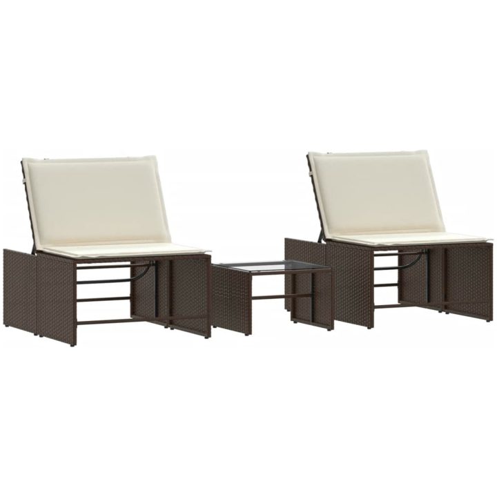 Solstolar 2 st med bord brun konstrotting vidaXL – bild 2