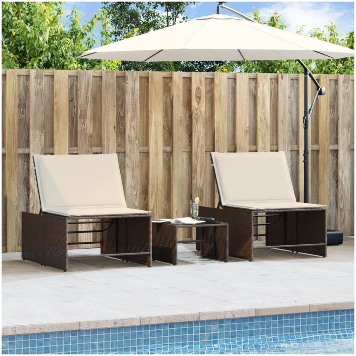 Solstolar 2 st med bord brun konstrotting vidaXL – bild 4