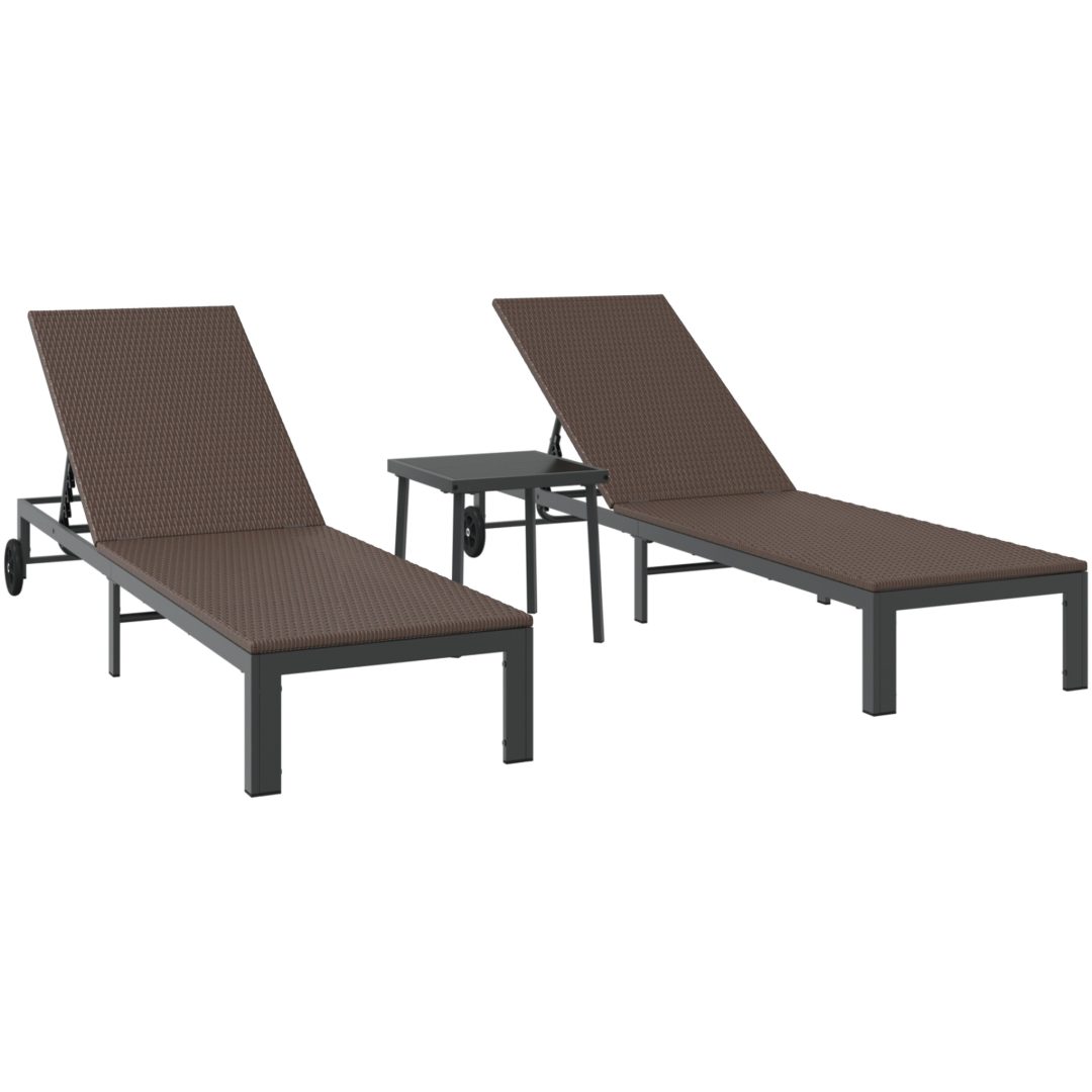 Solstolar 2 st med hjul och bord Brun Poly Rattan vidaXL Standard – bild 2