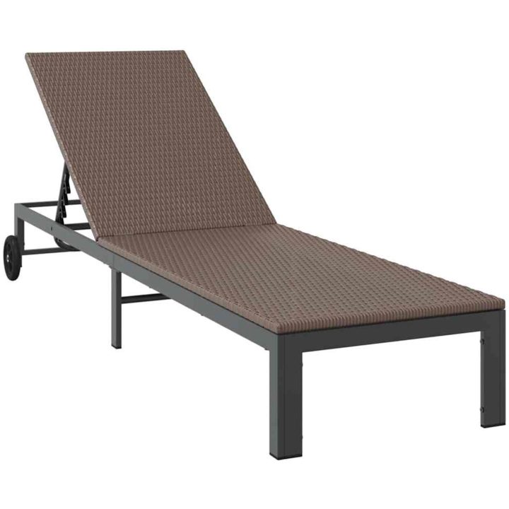 Solstolar 2 st med hjul och bord Brun Poly Rattan vidaXL Standard – bild 5