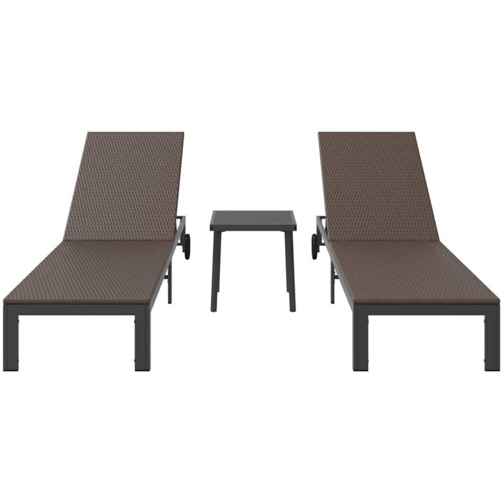 Solstolar 2 st med hjul och bord Brun Poly Rattan vidaXL Standard – bild 7