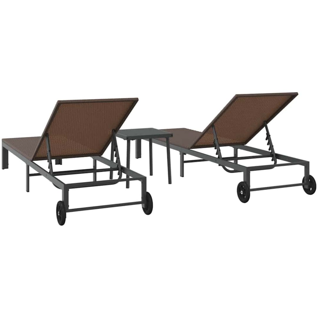 Solstolar 2 st med hjul och bord Brun Poly Rattan vidaXL Standard – bild 9