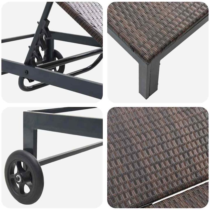 Solstolar 2 st med hjul och bord Brun Poly Rattan vidaXL Standard – bild 10