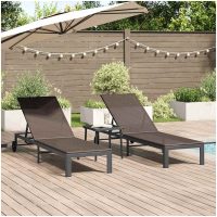 Solstolar 2 st med hjul och bord Brun Poly Rattan vidaXL