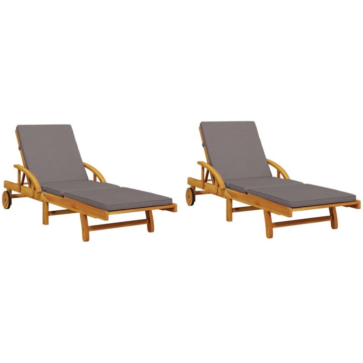 Solstolar 2 st med kuddar 200x68x83 cm massivt akaciaträ vidaXL – bild 2