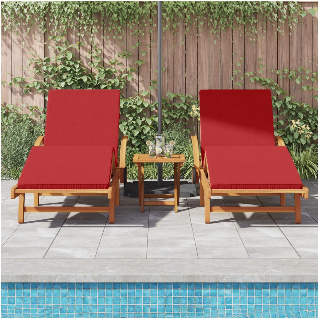 Solstolar 2 st med Kuddar och Bord Röd Solid Akaciaträ vidaXL 200 x 67 x 84 cm – bild 3