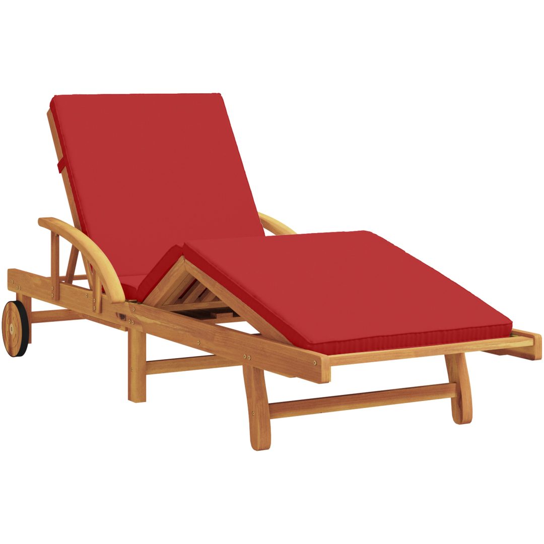 Solstolar 2 st med Kuddar och Bord Röd Solid Akaciaträ vidaXL 200 x 67 x 84 cm – bild 4