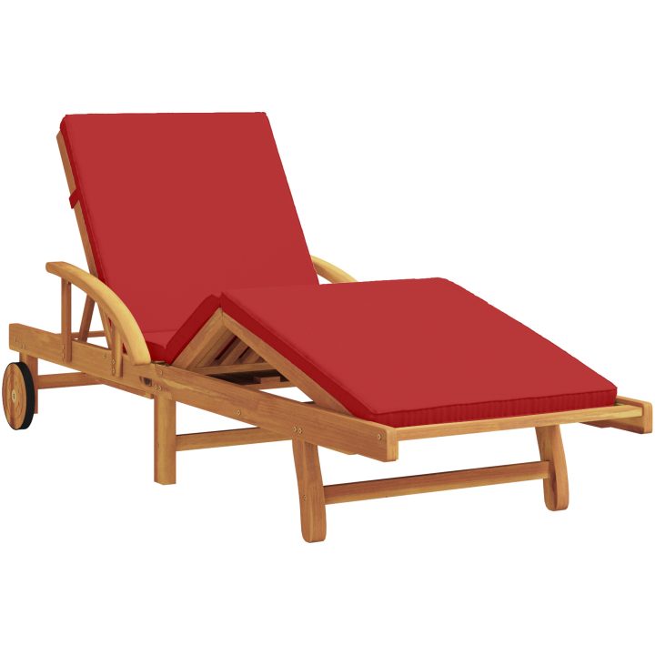Solstolar 2 st med Kuddar och Bord Röd Solid Akaciaträ vidaXL 200 x 67 x 84 cm – bild 4