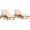 Solstolar 2 st med Kuddar och Hjul, Beige, Massivt trä Akacia vidaXL 200 x 67 x 84 cm – miniatyr 2