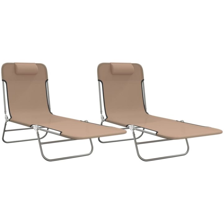 Solstolar hopfällbara 2 st taupe textilene & stål vidaXL – bild 2