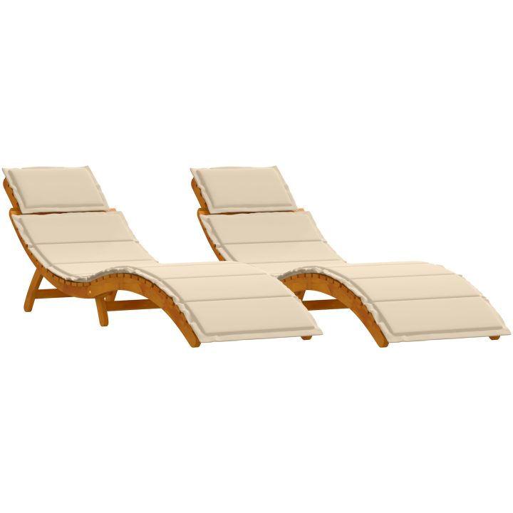 Solstolar med kuddar 2 st Beige Massivt akaciaträ vidaXL 184 x 55 x 65 cm – bild 2