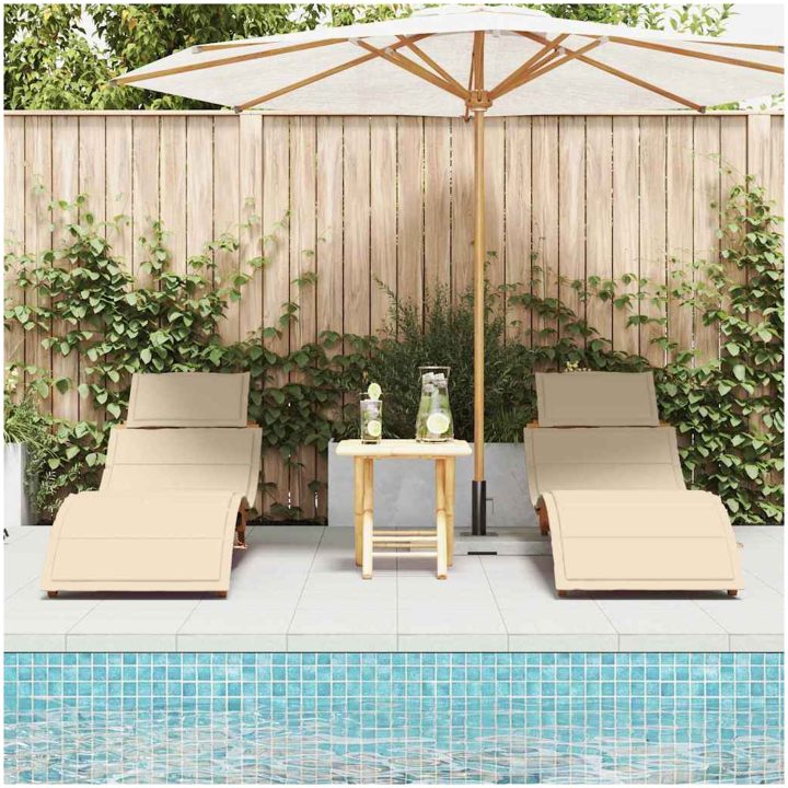 Solstolar med kuddar 2 st Beige Massivt akaciaträ vidaXL 184 x 55 x 65 cm – bild 3