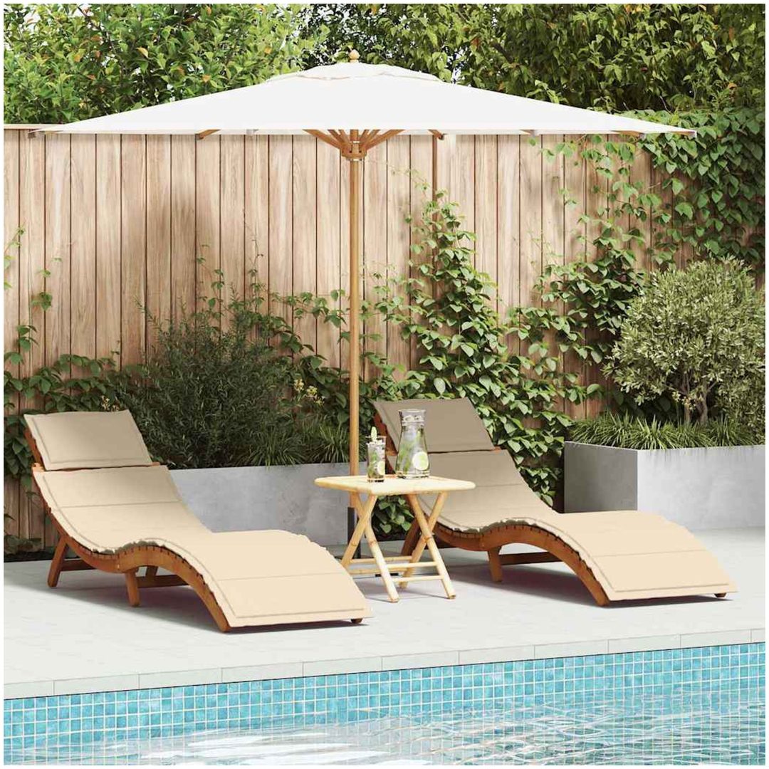 Solstolar med kuddar 2 st Beige Massivt akaciaträ vidaXL 184 x 55 x 65 cm