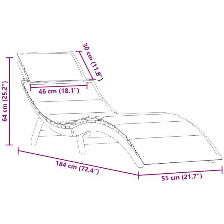 Solstolar med kuddar 2 st, gräddvita i massivt akaciaträ vidaXL 184 x 55 x 64 cm – bild 12