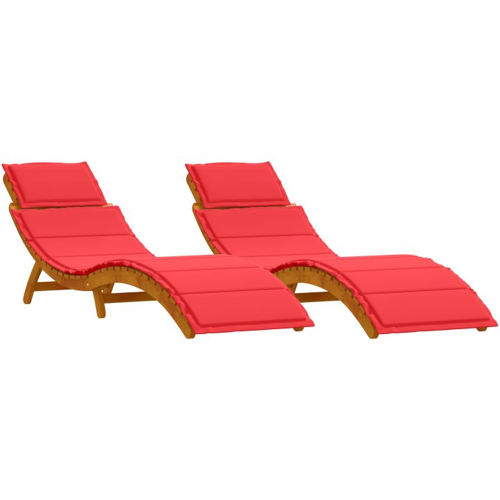 Solstolar med Kuddar 2 st Röd Massivt Akaciaträ vidaXL 184 x 55 x 65 cm – bild 2