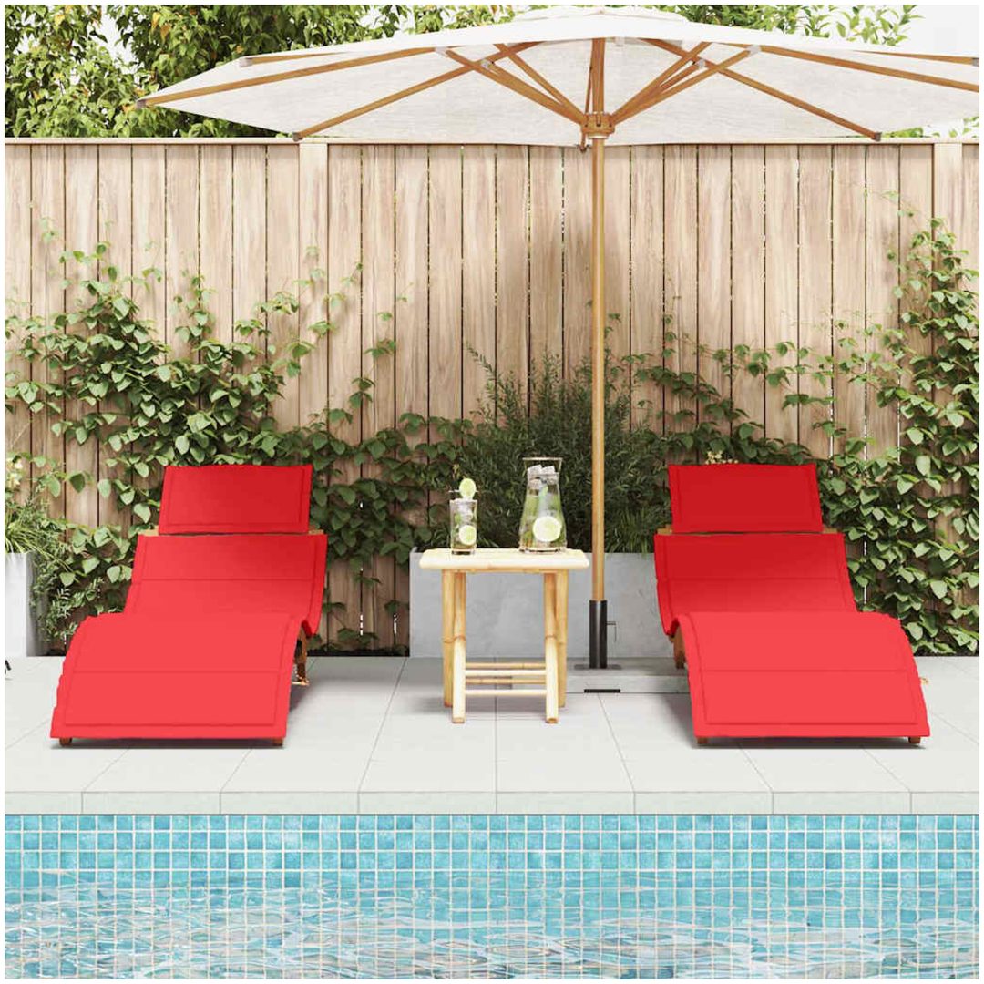 Solstolar med Kuddar 2 st Röd Massivt Akaciaträ vidaXL 184 x 55 x 65 cm – bild 3