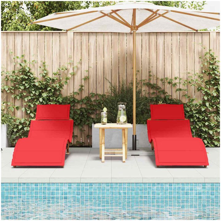 Solstolar med Kuddar 2 st Röd Massivt Akaciaträ vidaXL 184 x 55 x 65 cm – bild 3