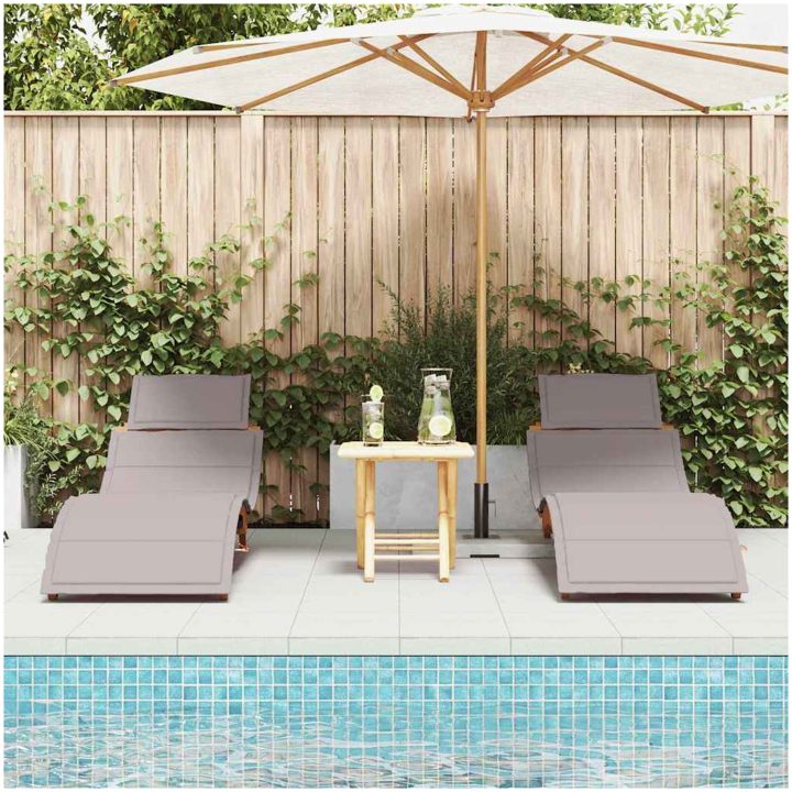 Solstolar med kuddar 2 st Taupe Massivt akaciaträ vidaXL 184 x 55 x 65 cm – bild 3