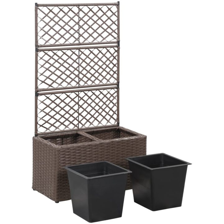Spaljé med 2 krukor upphöjd konstrotting brun vidaXL 58 x 30 x 107 cm – bild 4