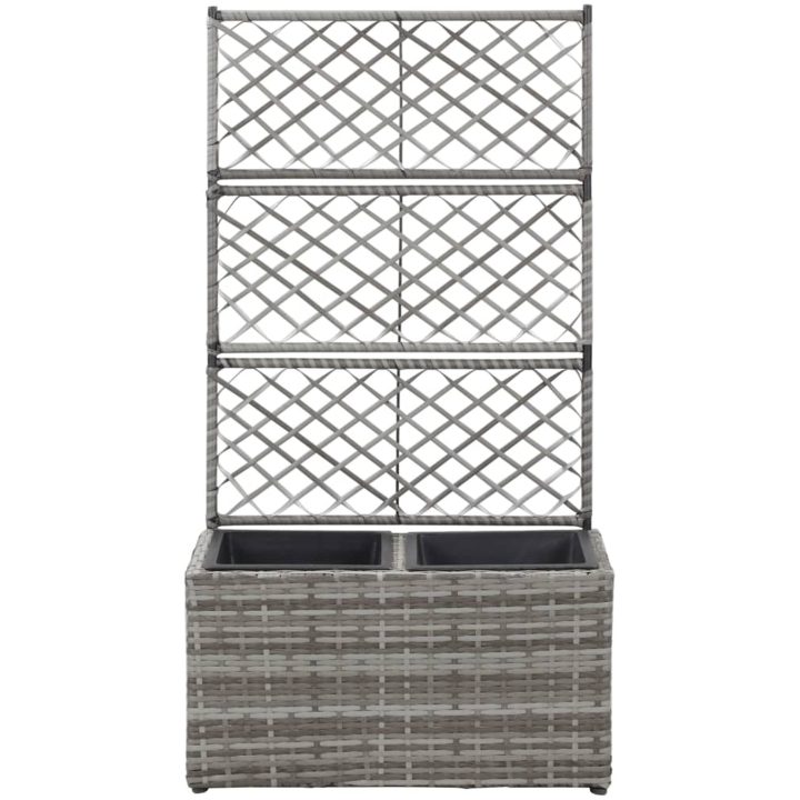 Spaljé med 2 krukor upphöjd konstrotting grå vidaXL 58 x 30 x 107 cm – bild 2