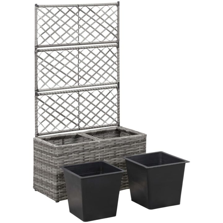 Spaljé med 2 krukor upphöjd konstrotting grå vidaXL 58 x 30 x 107 cm – bild 4