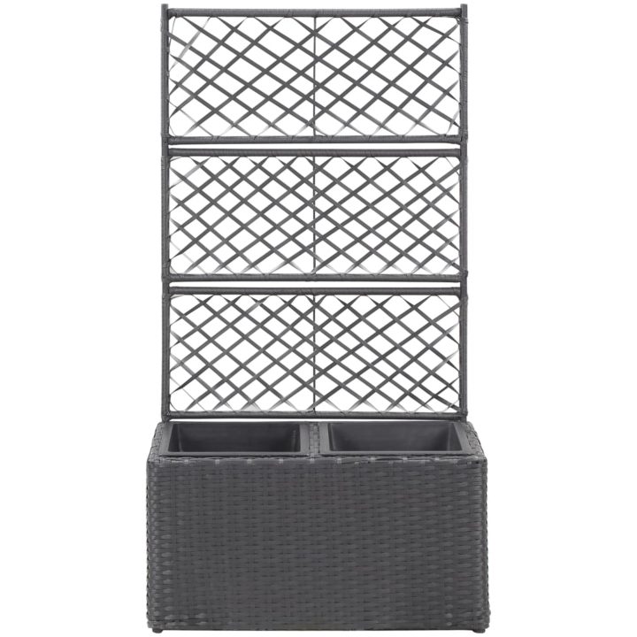 Spaljé med 2 krukor upphöjd konstrotting svart vidaXL 58 x 30 x 107 cm – bild 2