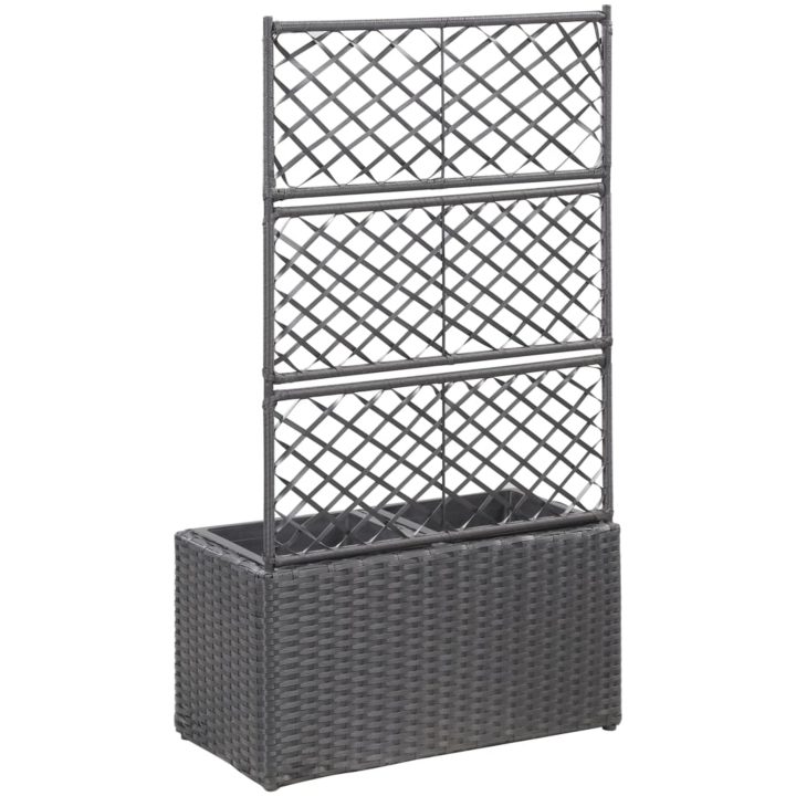 Spaljé med 2 krukor upphöjd konstrotting svart vidaXL 58 x 30 x 107 cm – bild 3