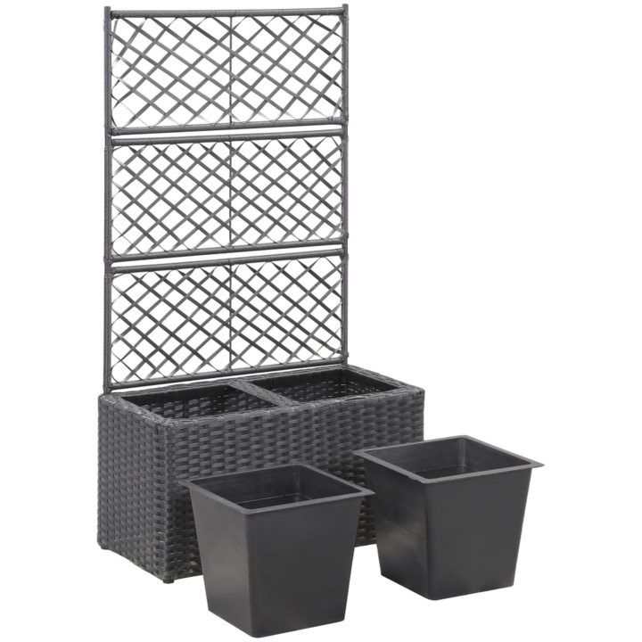 Spaljé med 2 krukor upphöjd konstrotting svart vidaXL 58 x 30 x 107 cm – bild 4