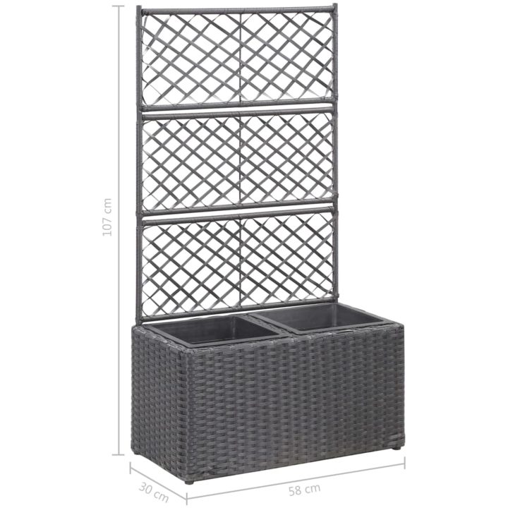 Spaljé med 2 krukor upphöjd konstrotting svart vidaXL 58 x 30 x 107 cm – bild 7