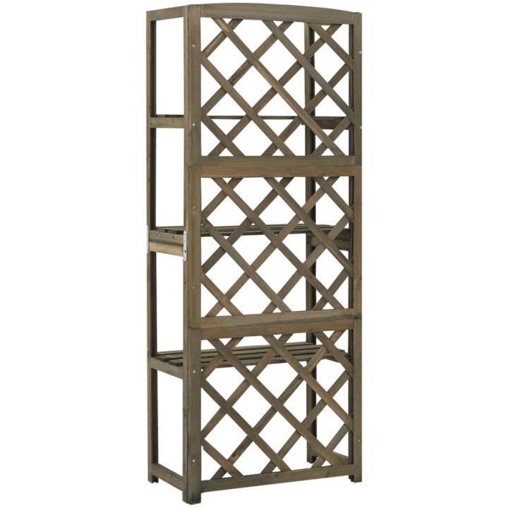 Spaljé med hyllor grå 55x30x140 cm massivt granträ vidaXL – bild 3