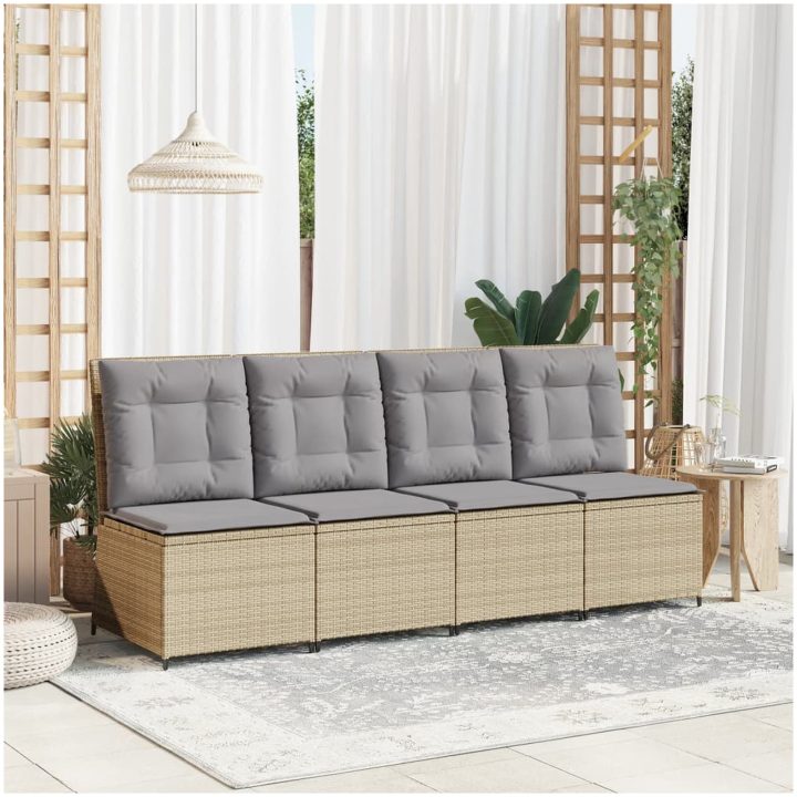 Ställbar fåtölj med dynor beige konstrotting vidaXL – bild 3