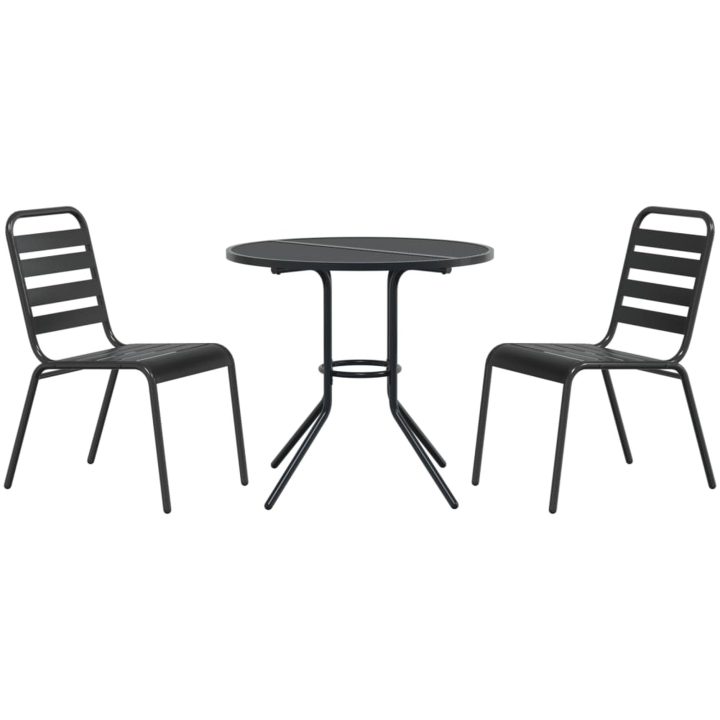 Stapelbar stolsgrupp 3 delar antracit pulverlackerat stål vidaXL 80 x 72.5 cm – bild 2